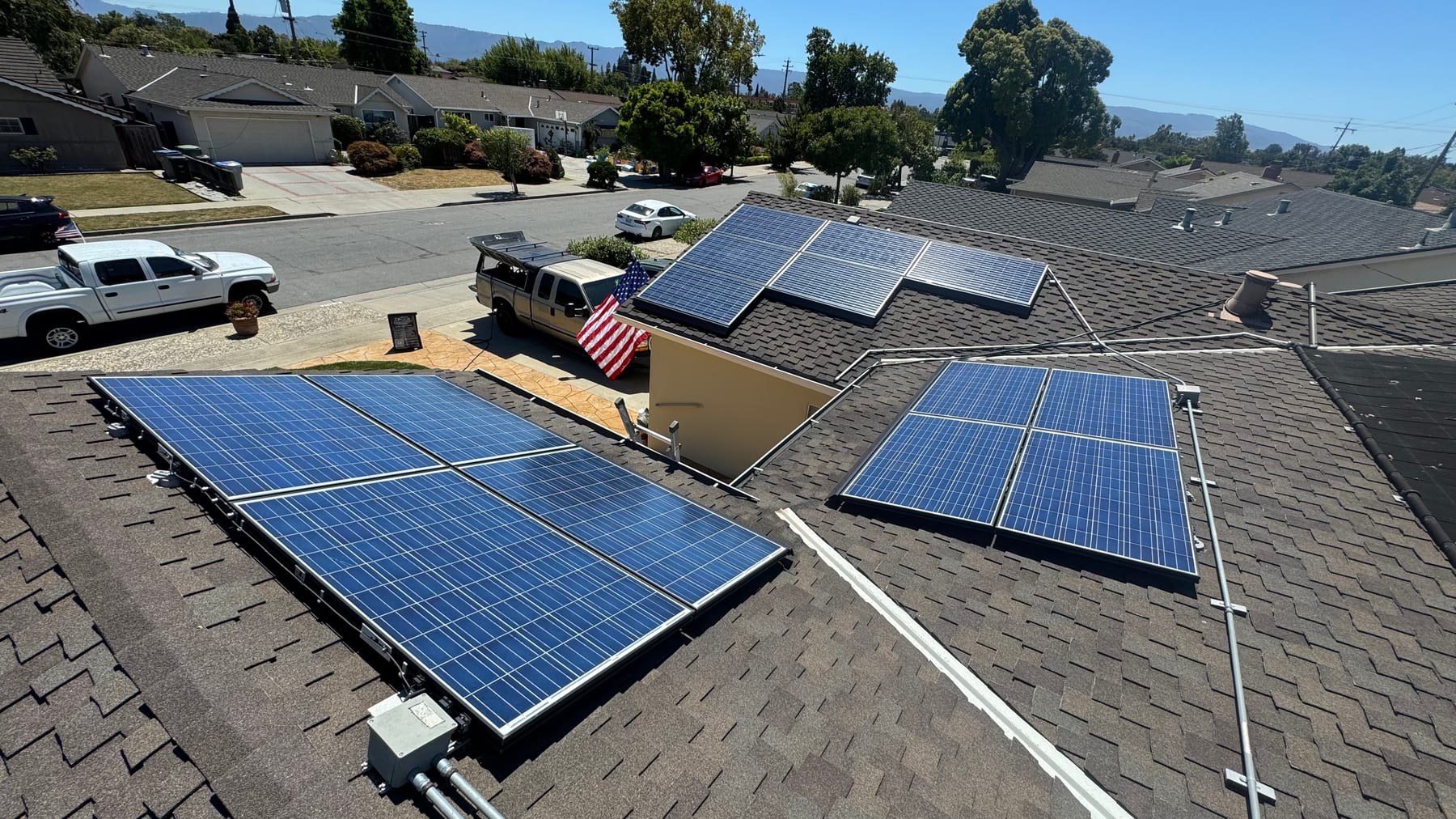 Clean rooftop solar panels on a Bay Area home