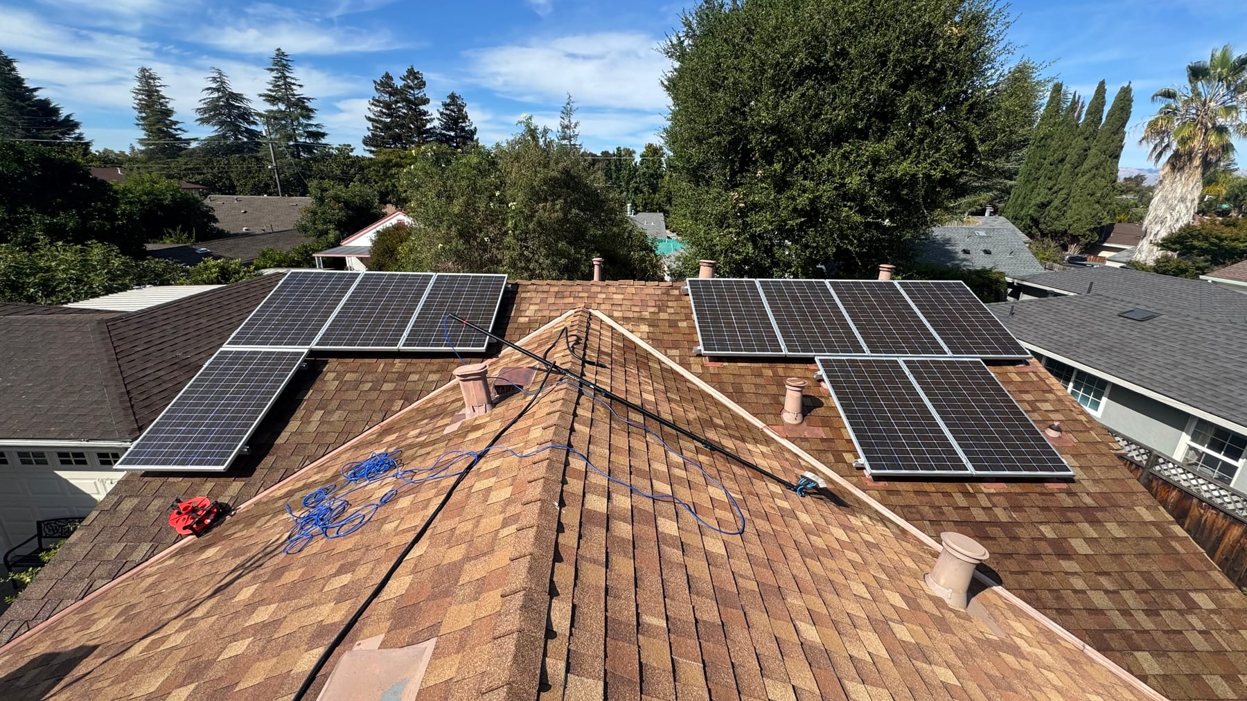 Clean solar panels on a tiled rooftop